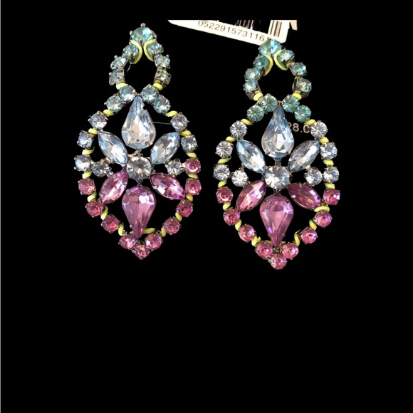 Steve Madden Colorful Crystal Pink Baby Blue Statement Earrings - Picture 4 of 8